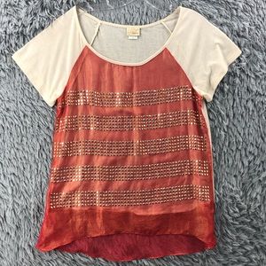 Daytrip Shirt Womens Small Embellished Studded Striped Top